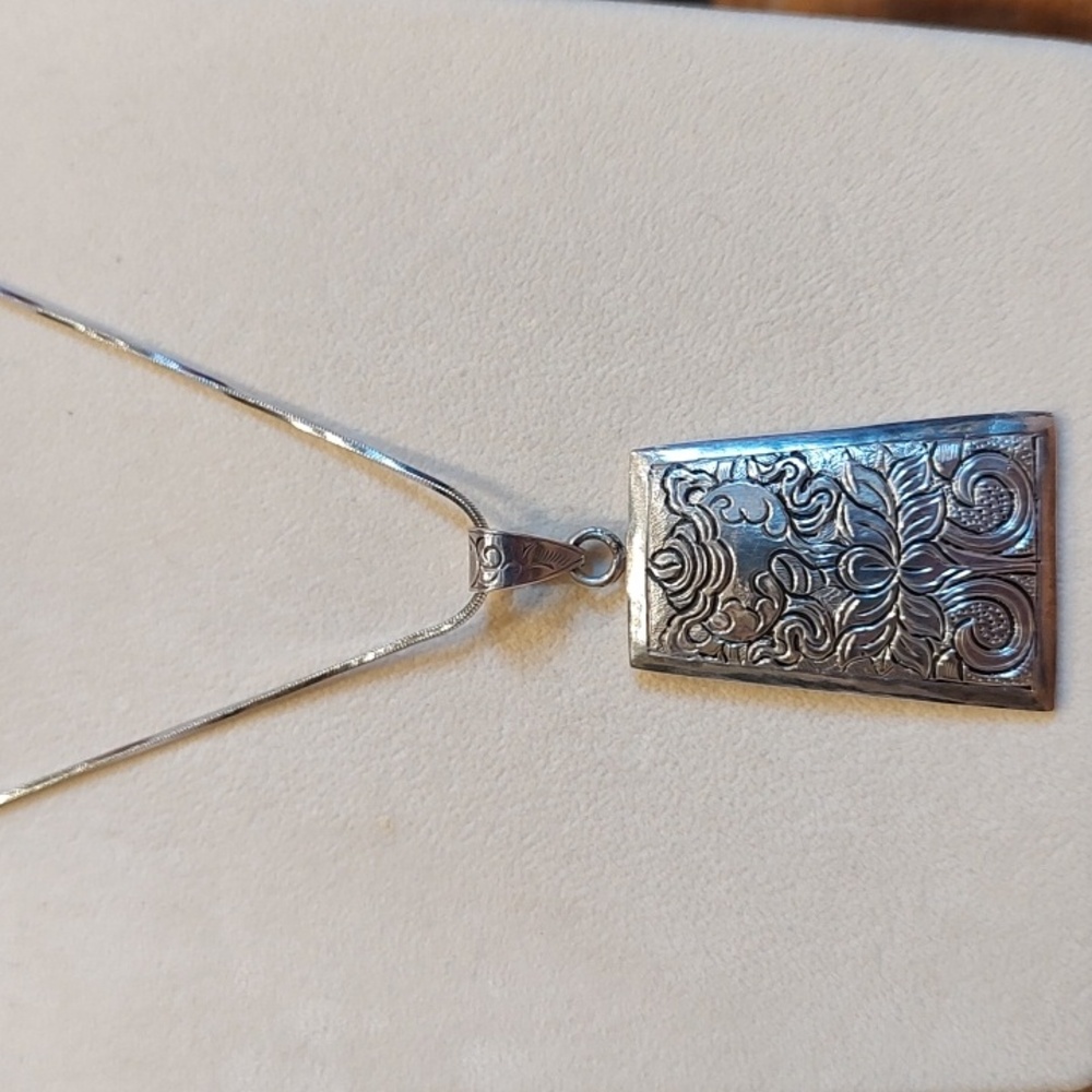 Vintage Tibetan Style Lotus Sterling Pendant on 17 1/4 Inch Snake Chain